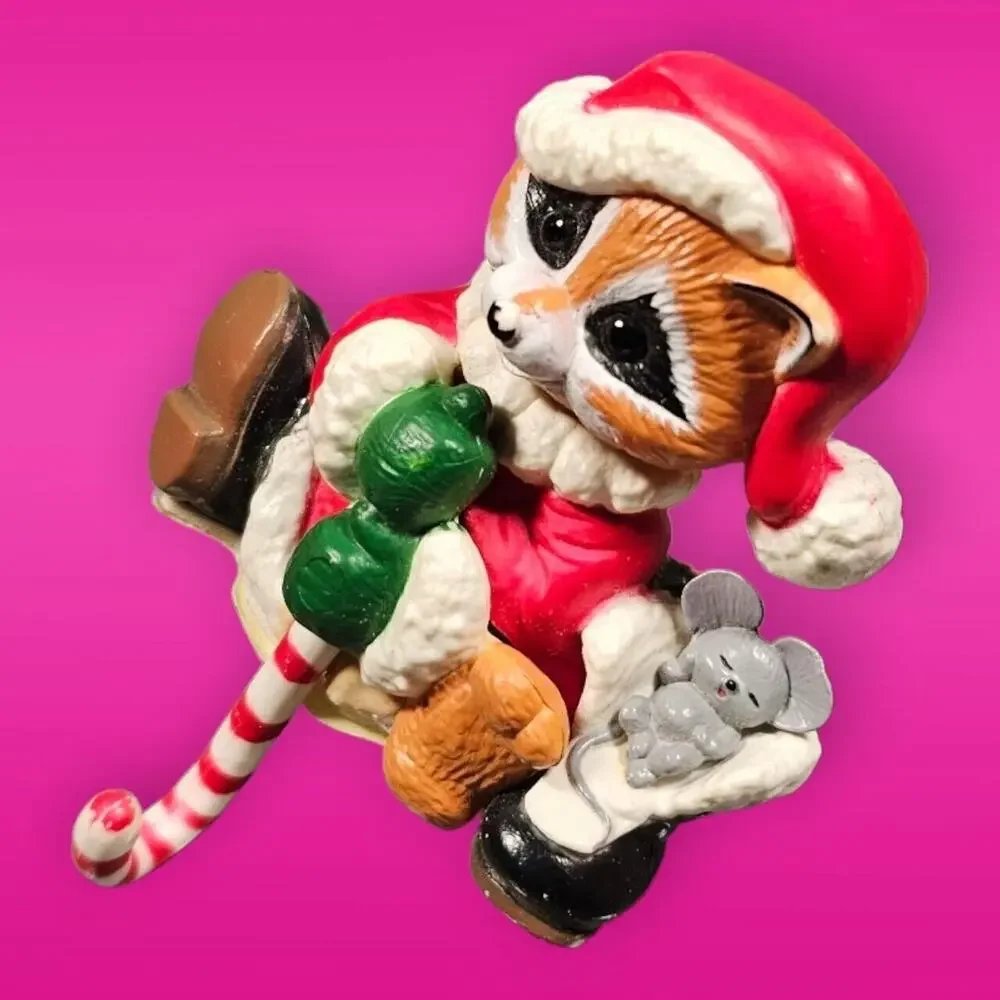 Vintage Raccoon Candy Stick Mouse Figurine Christmas Stocking Hanger‎ Home Decor